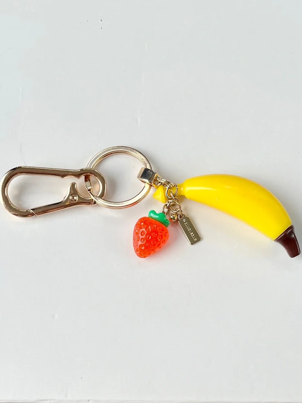 🍌🍓Strawberry-Banana Gold-Tone Metal Bag Charm & Keychain